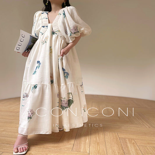 ASAYA3660 Tingting Qingyao French retro printed holiday dress