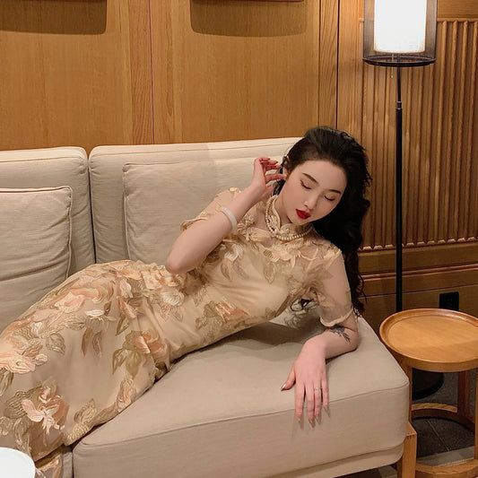 ASAYA3656 "Golden Branches and Jade Leaves" old Shanghai girl long cheongsam