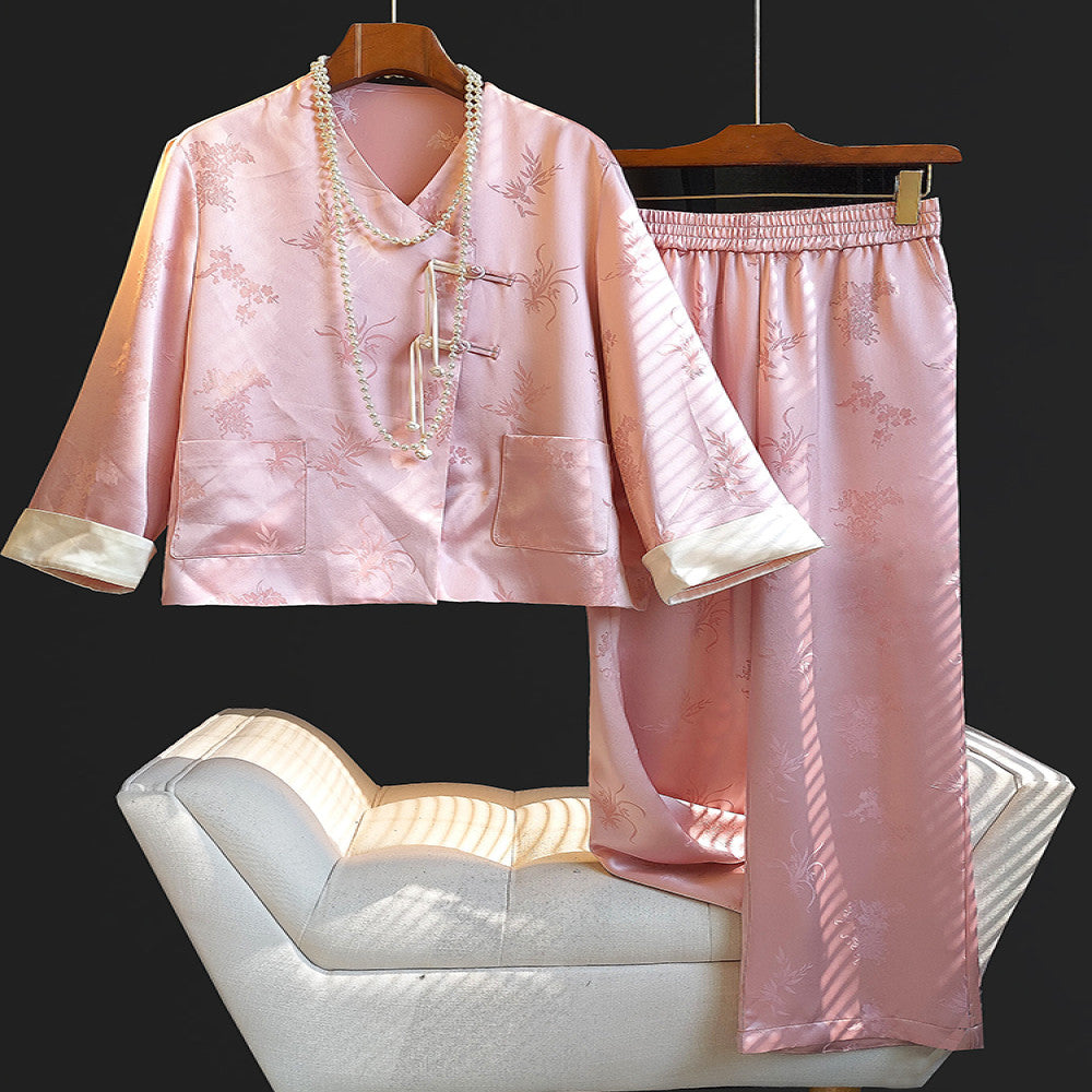 White high end Chinese style acetate shirt women s high waisted casual pants set niche light Chinese style explosive street fashion set image 2