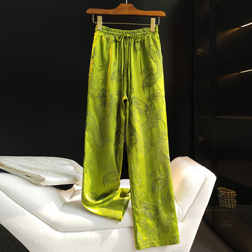 Retro dragon pattern embroidered narrow version wide leg pants for women in winter new Chinese style elastic high waist slimming straight leg casual pants for autumn image 15