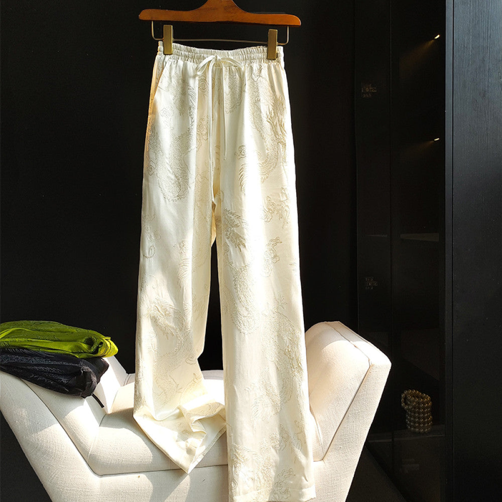 Retro dragon pattern embroidered narrow version wide leg pants for women in winter new Chinese style elastic high waist slimming straight leg casual pants for autumn image 20