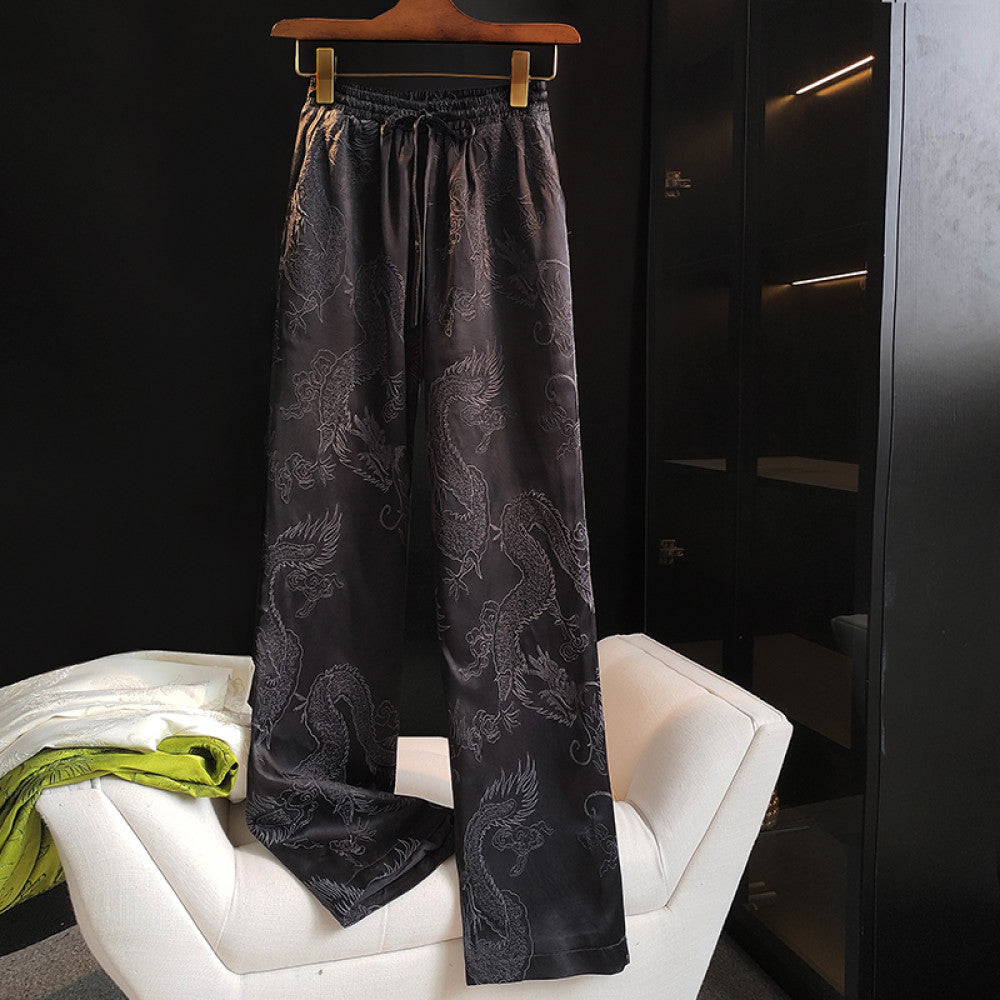 Retro dragon pattern embroidered narrow version wide leg pants for women in winter new Chinese style elastic high waist slimming straight leg casual pants for autumn image 31