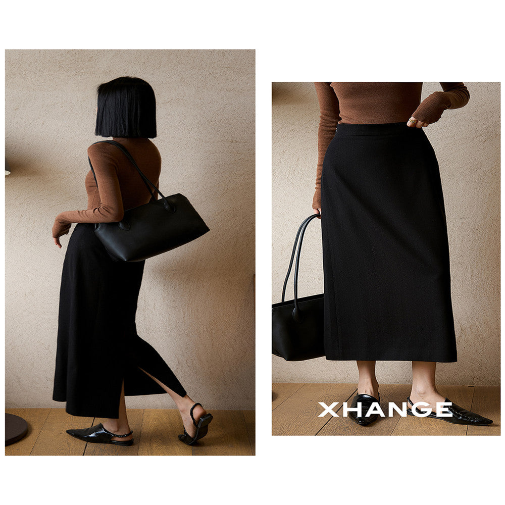 Anchor s own hometown old dream Double sided TR embossed jacquard retro slim fit slit skirt female image 6