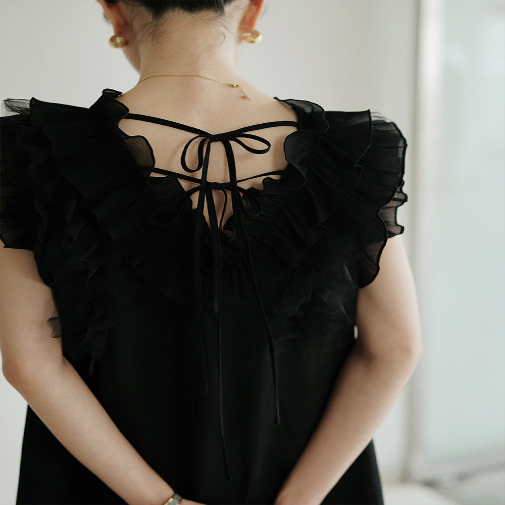 Jiaqi Customized High end Retro Sweet Older Girl Linen Ruffle Loose Fashionable and Comfortable Dress image 3