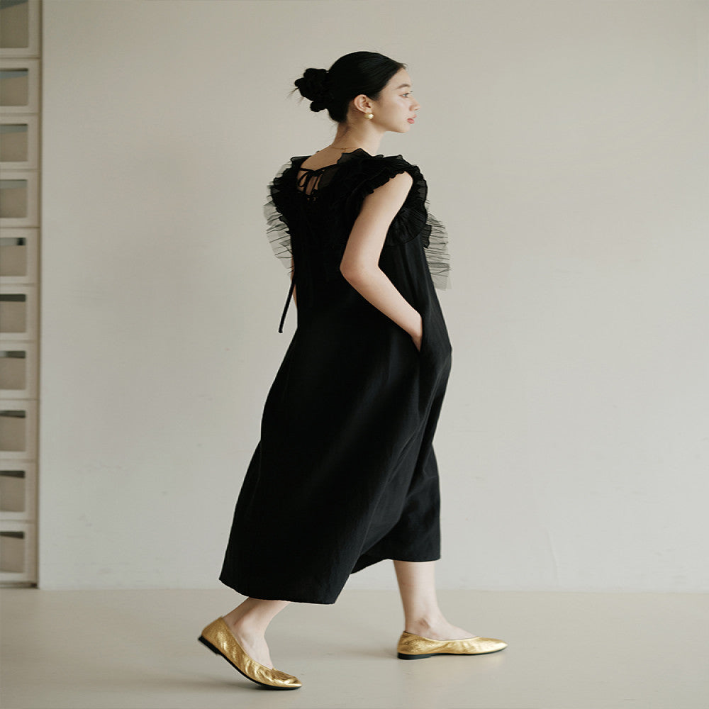 Jiaqi Customized High end Retro Sweet Older Girl Linen Ruffle Loose Fashionable and Comfortable Dress image 5