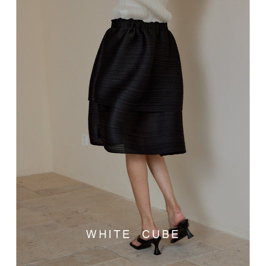 ASAYA3636 Double-layer slim high three-house style pleated vertical cutting irregular flower bud knee-length skirt