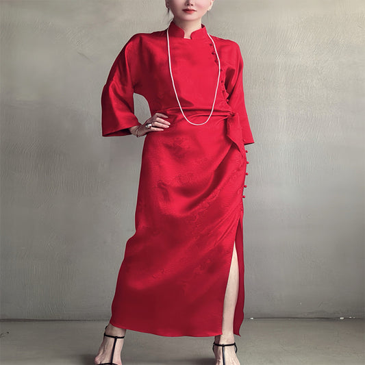 ASAYA3634 Exquisite new Chinese style red silk flower Luo short-sleeved cheongsam dress dress