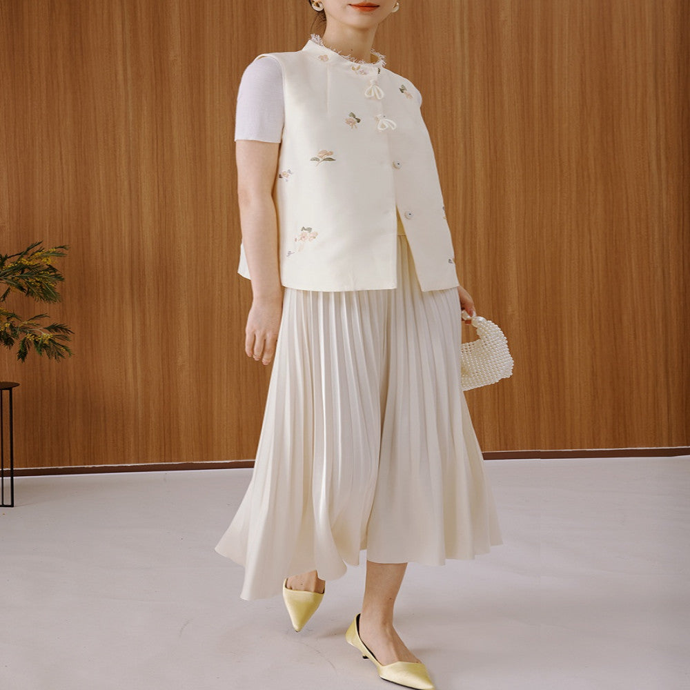 Jiaqi Custom Silk and Wool Texture Heavy Work Positioning High Density Embroidery Embroidered Lace Stand up Collar Chinese Style Fashion Vest image 2