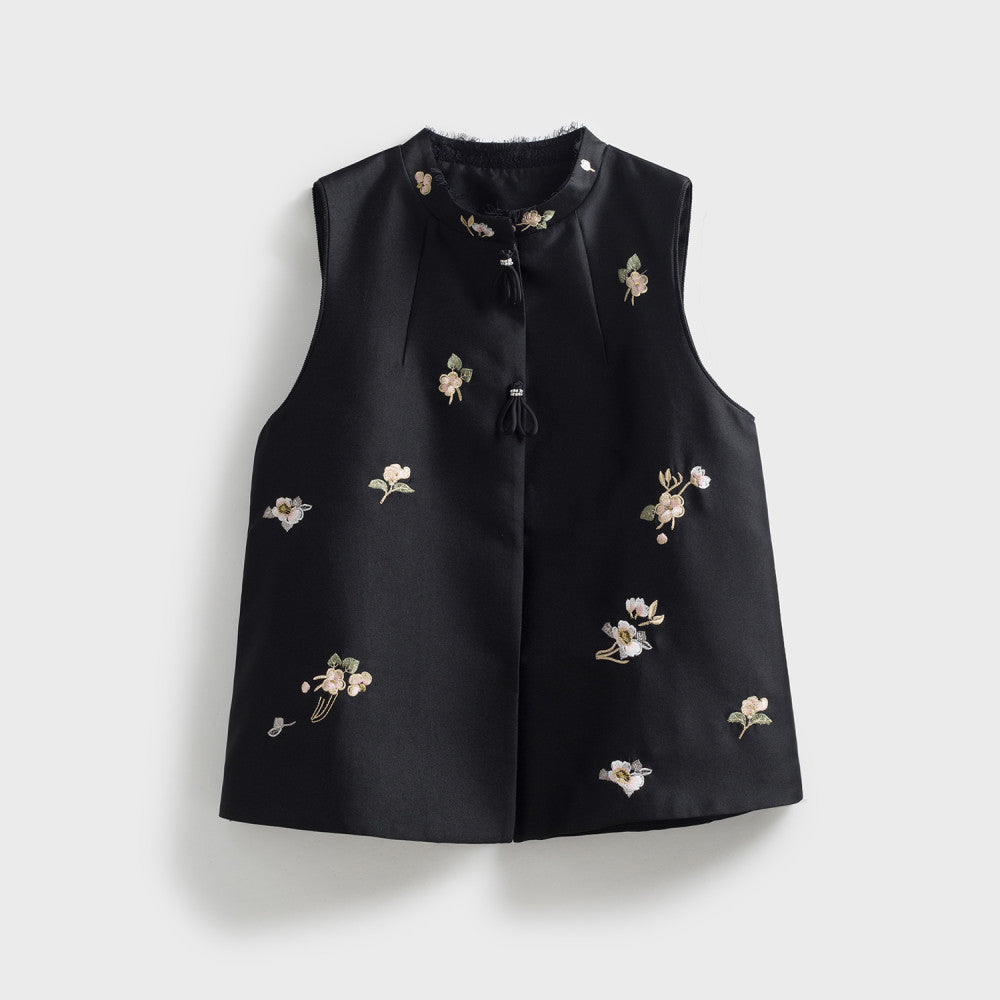 Jiaqi Custom Silk and Wool Texture Heavy Work Positioning High Density Embroidery Embroidered Lace Stand up Collar Chinese Style Fashion Vest image 11