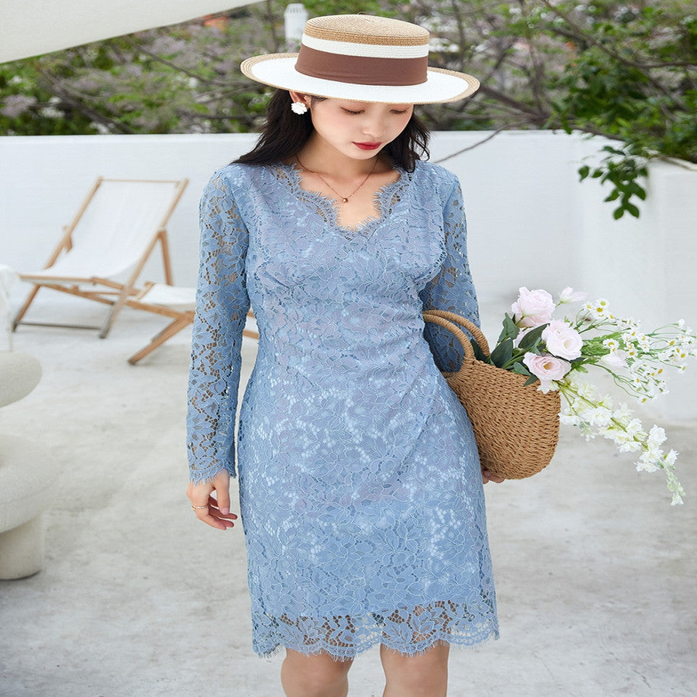 Summer gentle style gray small fragrant style stylish dress 250 socialites niche stunning French lace dress image 3