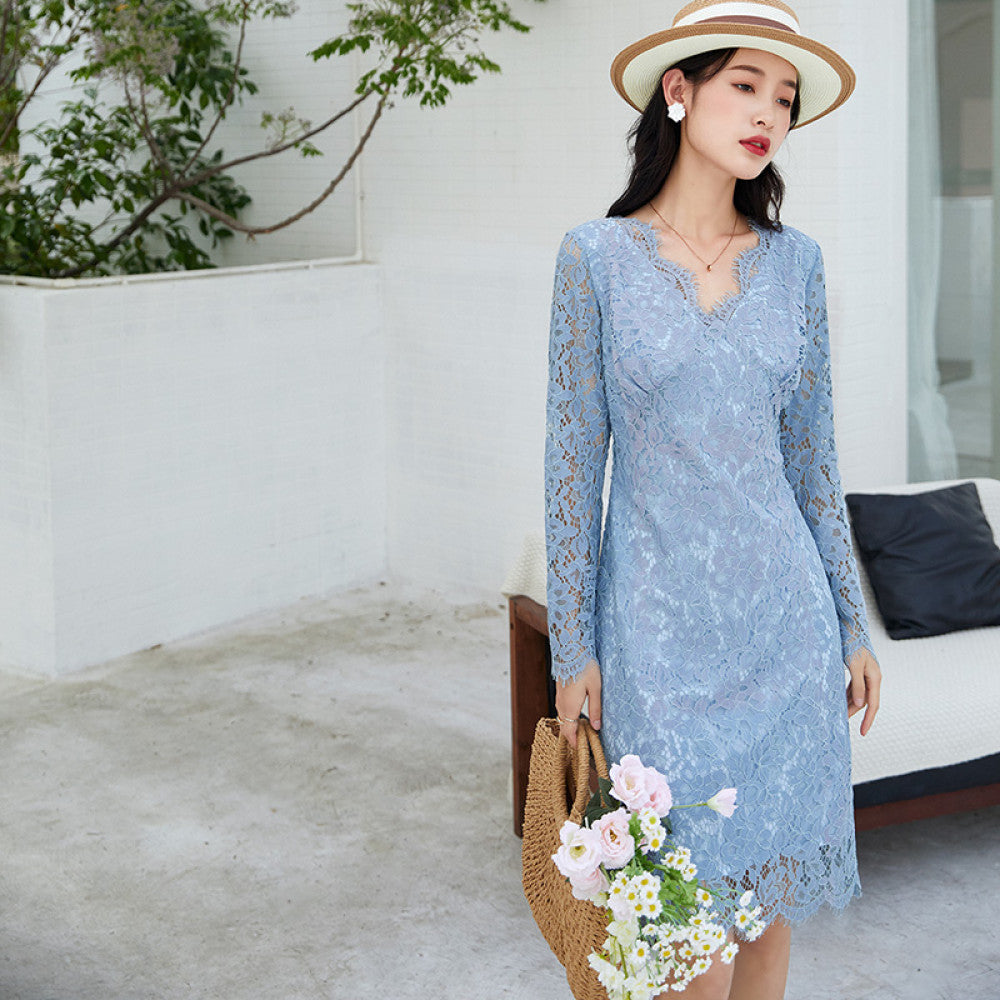 Summer gentle style gray small fragrant style stylish dress 250 socialites niche stunning French lace dress image 19