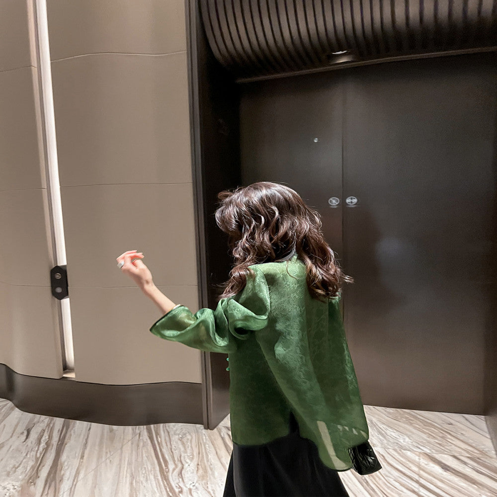 New Chinese style light national style silk sun protection tops women 2025 summer thin loose retro buttoned mulberry silk shirt image 1