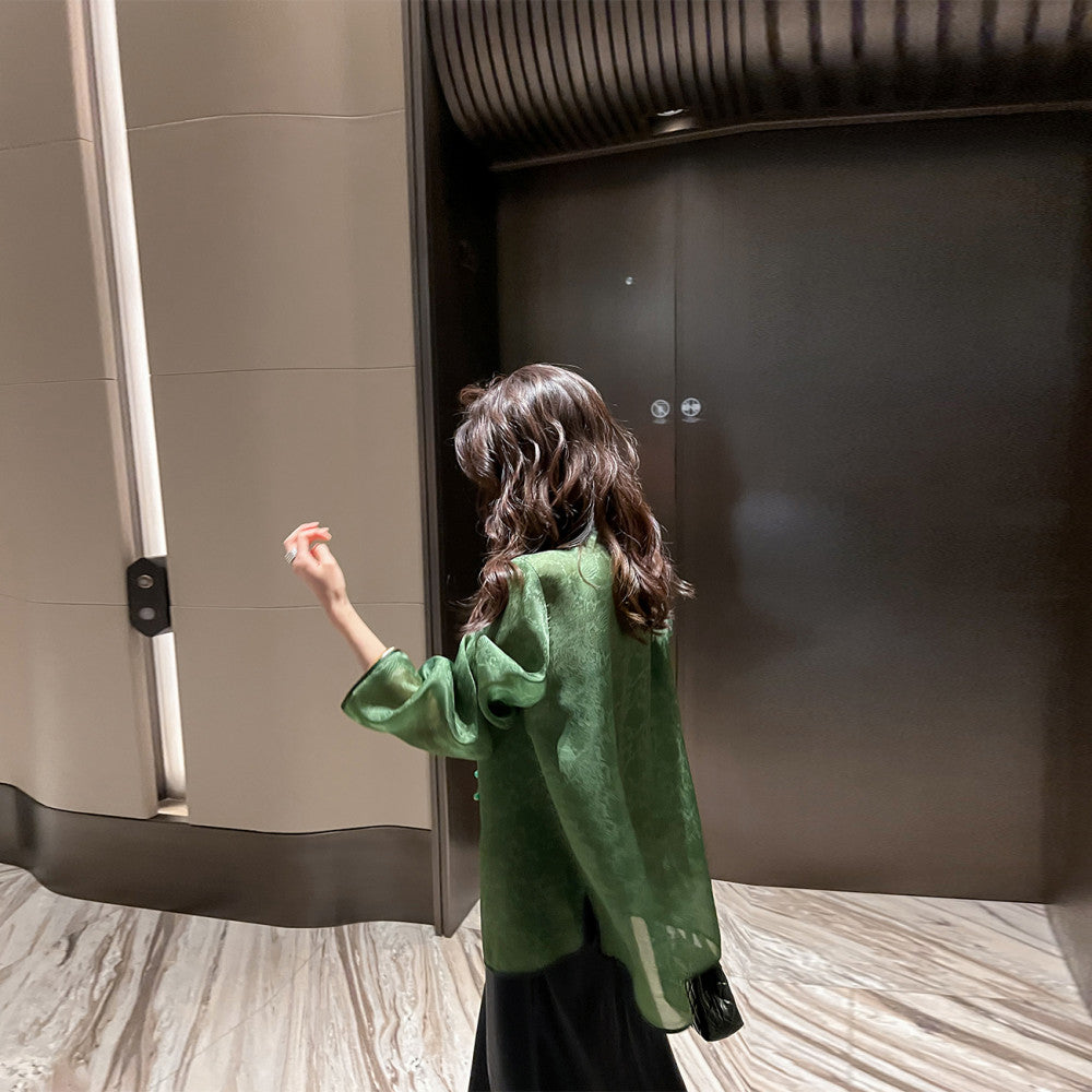 ASAYA3625 Light national style silk summer thin loose retro buttoned mulberry silk shirt