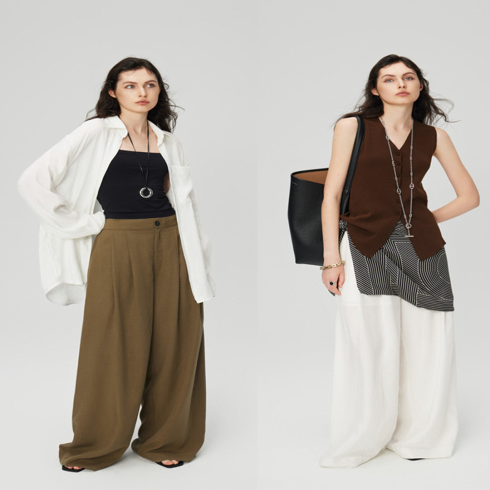 50 off Maihe Koubei Loose pleated Tencel linen suit pants Casual wide leg pants Women s summer thin image 23