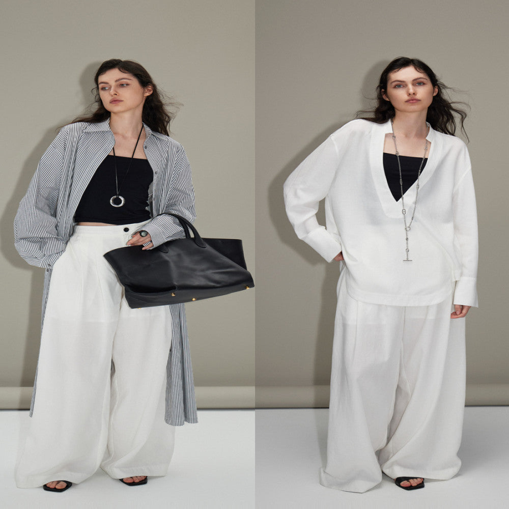 50 off Maihe Koubei Loose pleated Tencel linen suit pants Casual wide leg pants Women s summer thin image 24