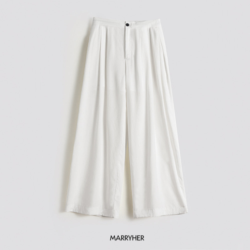 50 off Maihe Koubei Loose pleated Tencel linen suit pants Casual wide leg pants Women s summer thin image 8