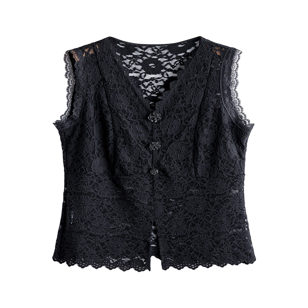 Everything can be worn in all seasons Hollow lace bottom camisole vest for women with V neck perfect for wearing on the outside and on the inside with a beautiful back image 5