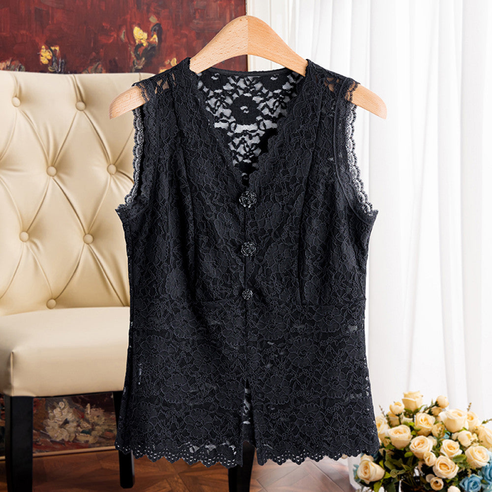 Everything can be worn in all seasons Hollow lace bottom camisole vest for women with V neck perfect for wearing on the outside and on the inside with a beautiful back image 14