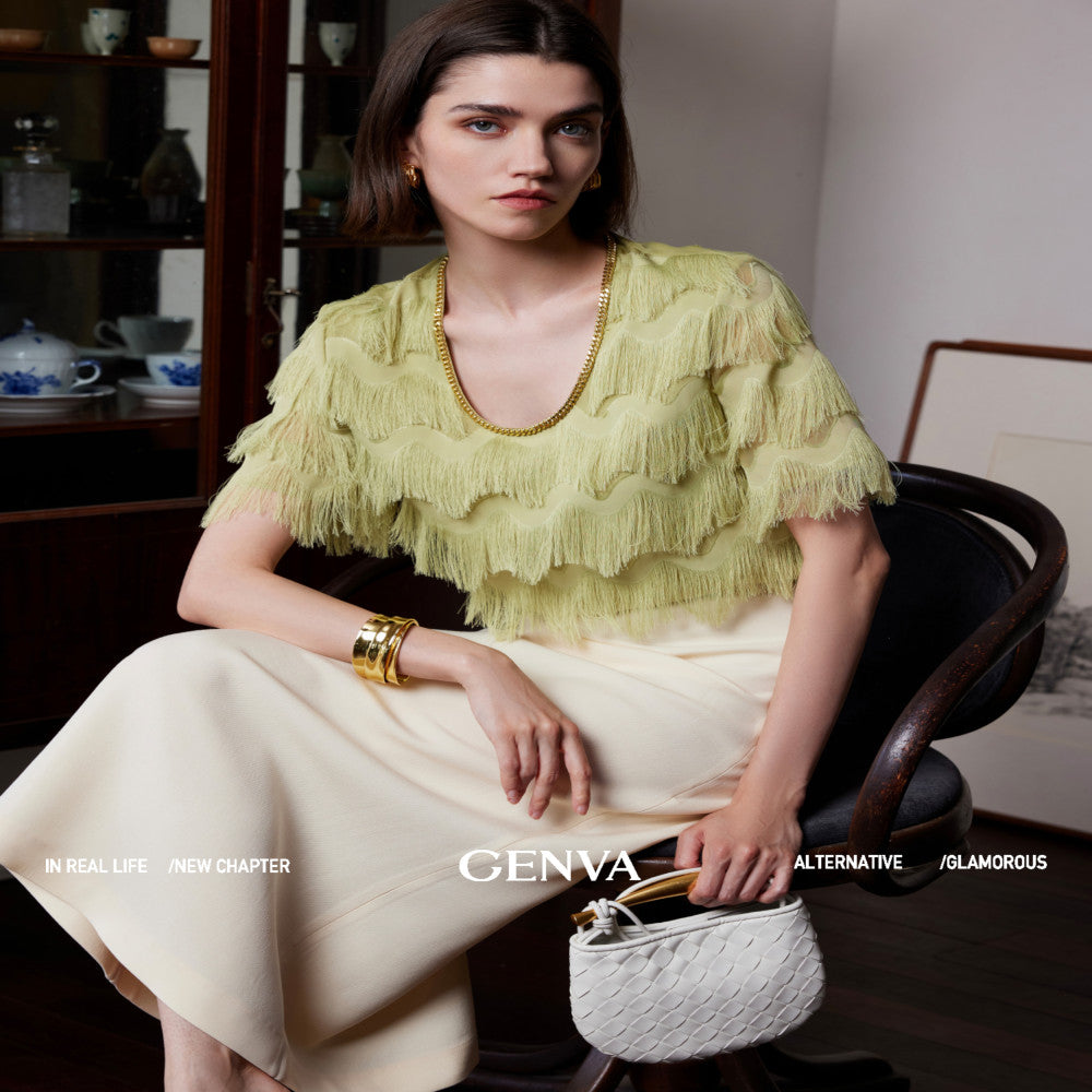 MR 99 Flowing Light Washing Yarn Luxurious and Dynamic Water Wave Pattern Scissors Abundant tassels Eye catching Chain Dress T shirt image 4