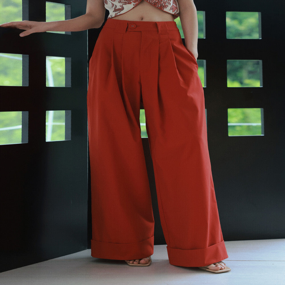 CHARMMY YE 24S S High Waist Persimmon Red Wide Leg Pants Show Height and Legs Longer than Umbilical Pants image 4
