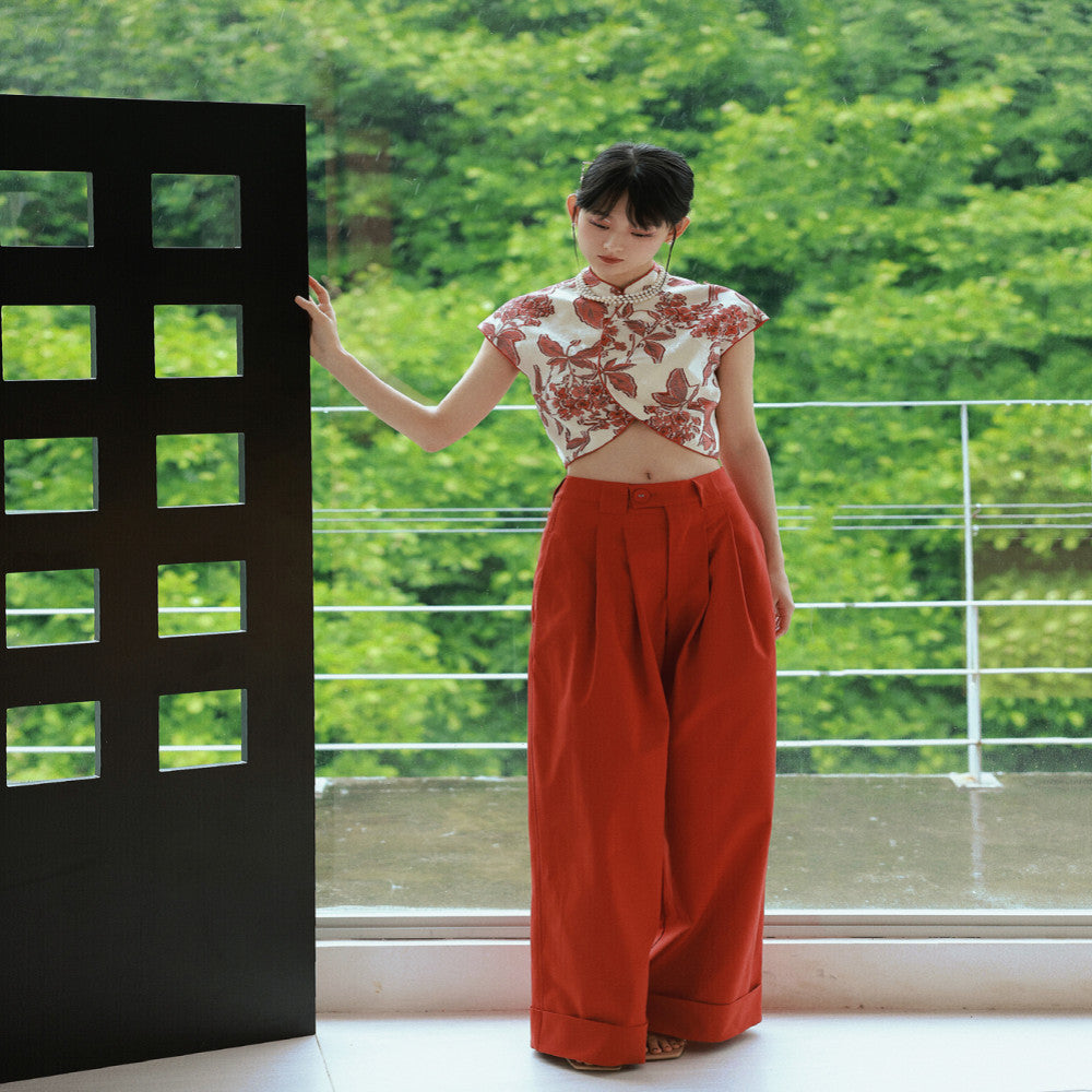 CHARMMY YE 24S S High Waist Persimmon Red Wide Leg Pants Show Height and Legs Longer than Umbilical Pants image 0