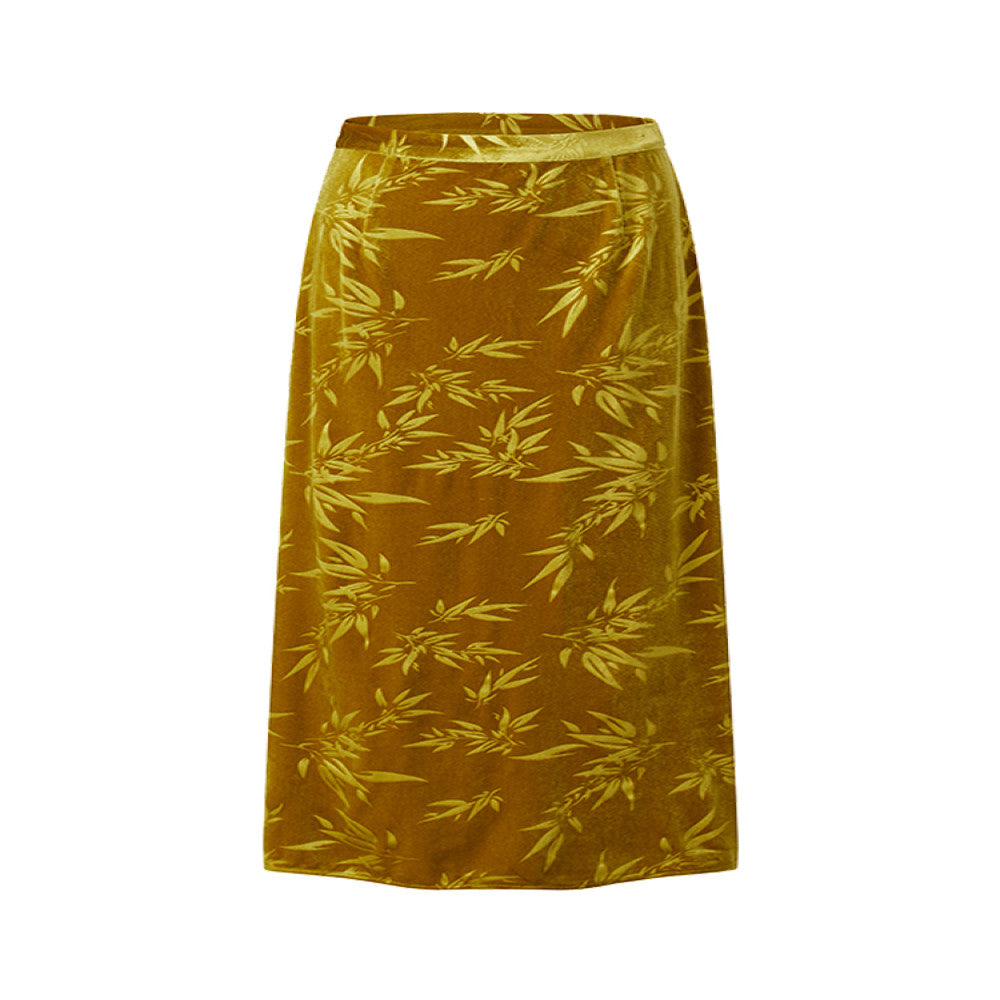 Tang style midi skirt for women made of glass gold velvet with a new Chinese style bamboo leaf pattern design exuding a luxurious and luxurious atmosphere with an ancient charm and a long skirt for sp image 5