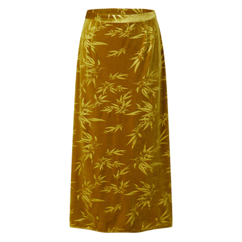 Tang style midi skirt for women made of glass gold velvet with a new Chinese style bamboo leaf pattern design exuding a luxurious and luxurious atmosphere with an ancient charm and a long skirt for sp image 10