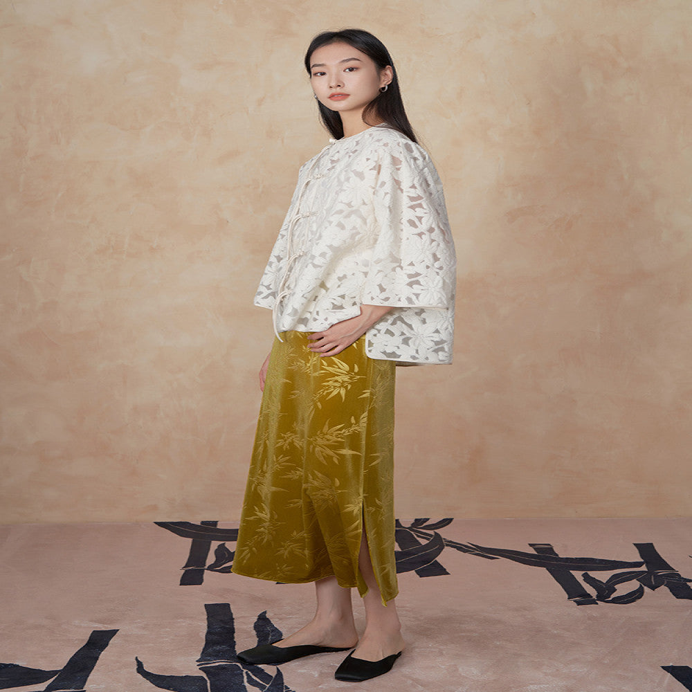 Ting Tang Celebrity Style Jacquard New Chinese Style Jacket Women s Three quarter Sleeve Hollow Button Chinese Style Short Top image 4