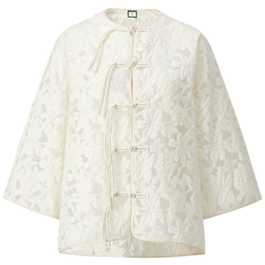 ASAYA3611 Linyuan Magnolia New Chinese style three-quarter sleeve hollow design breathable texture button short jacket