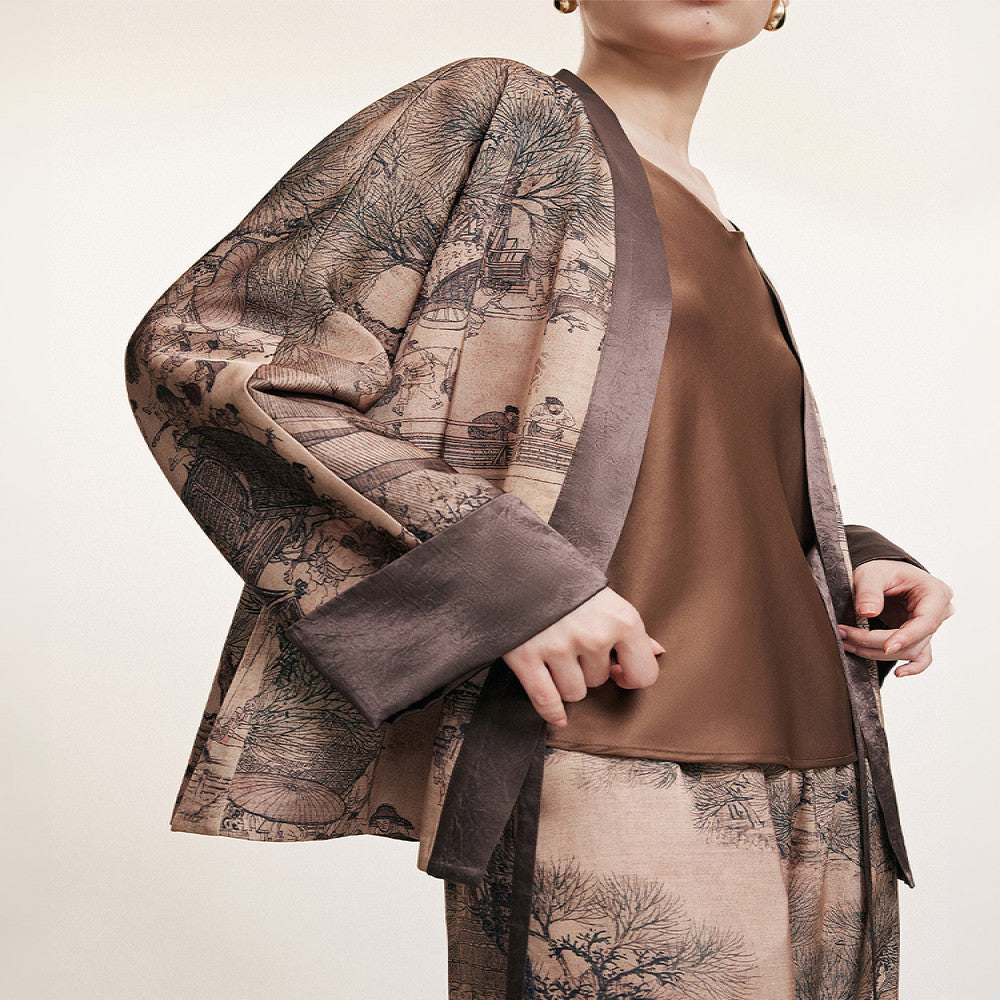 Naive autumn new Chinese style loose V neck lace up top with acetate air conditioning thin jacket for women image 4