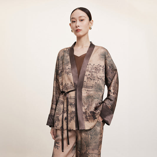 ASAYA3608 Autumn new Chinese style double-breasted loose acetate air-conditioning thin jacket