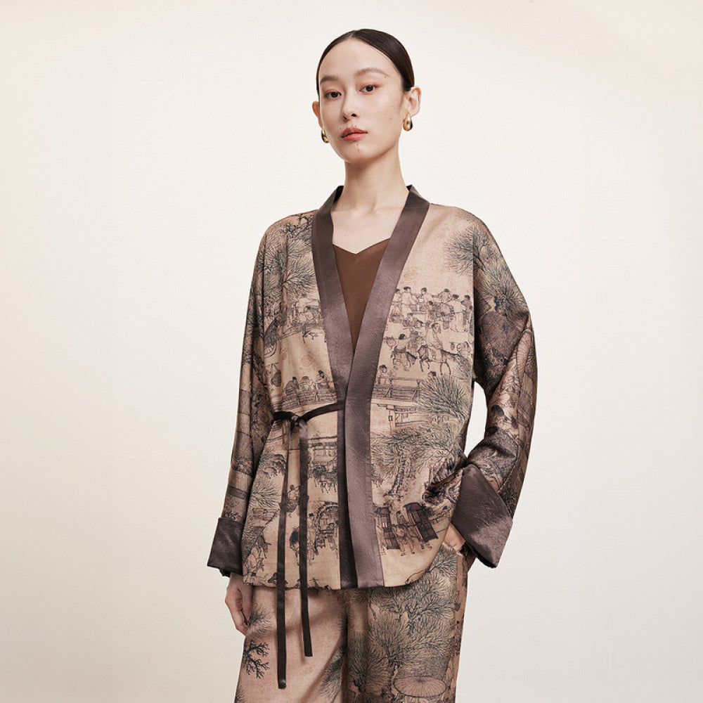 Naive autumn new Chinese style loose V neck lace up top with acetate air conditioning thin jacket for women image 10