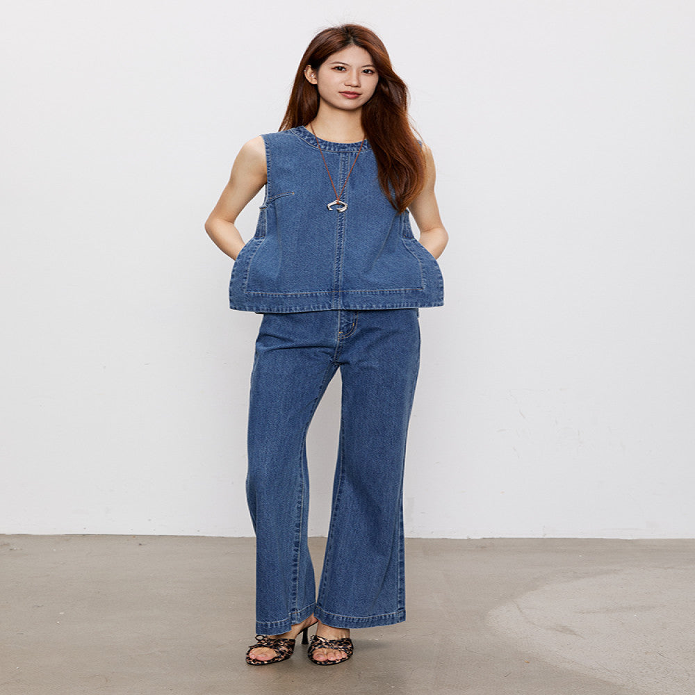 Spot Efficient Queen Fashionable Street Denim Suit Vest Top Straight leg Slightly Flared Wide leg Jeans image 7