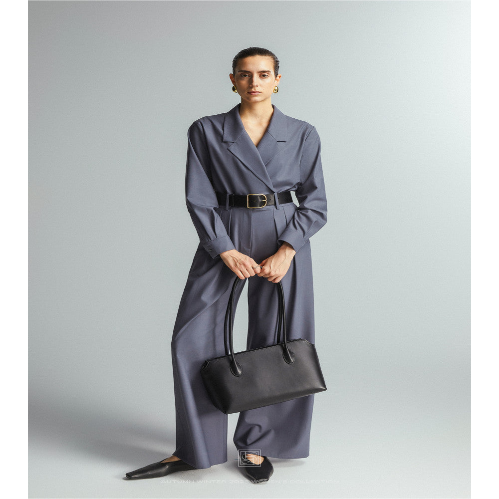 Le Samedi Stylish office lady custom color wool shirt wide leg pants set image 2