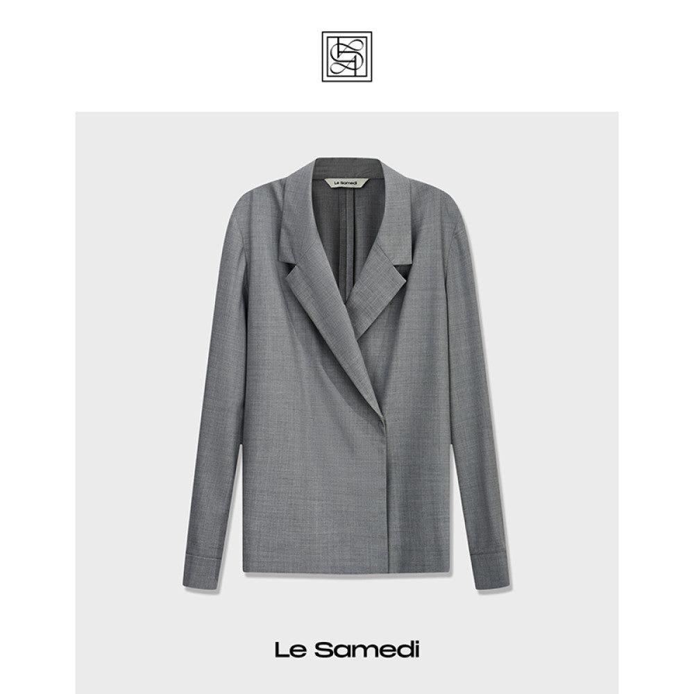 Le Samedi Stylish office lady custom color wool shirt wide leg pants set image 15