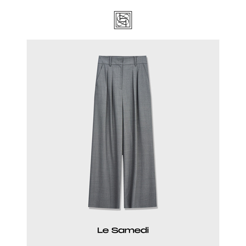 Le Samedi Stylish office lady custom color wool shirt wide leg pants set image 25