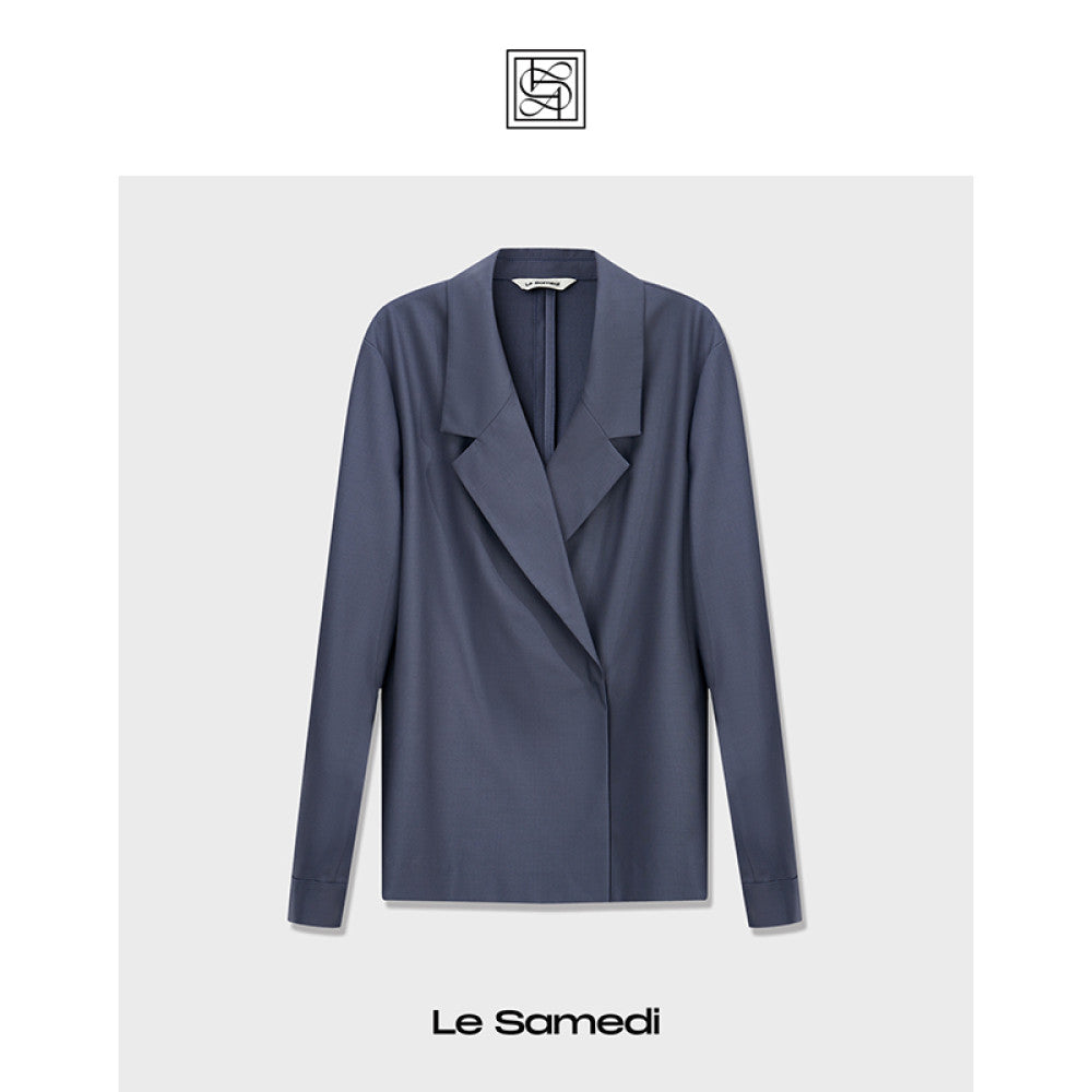 Le Samedi Stylish office lady custom color wool shirt wide leg pants set image 32