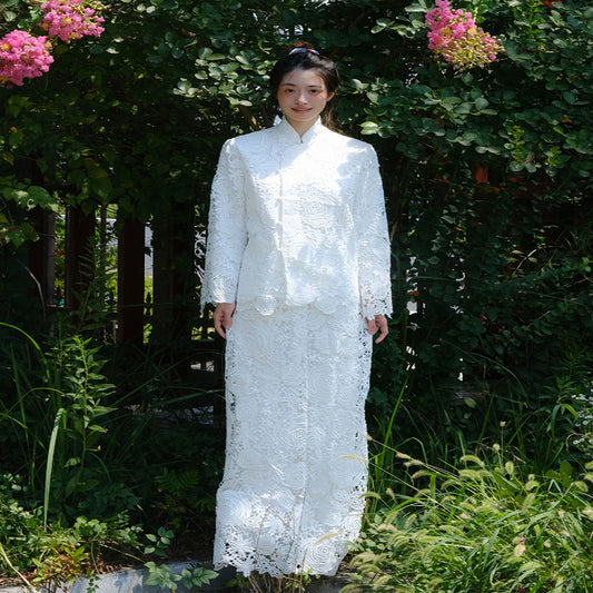 ASAYA3593 White high-end new Chinese lace improved cheongsam dress