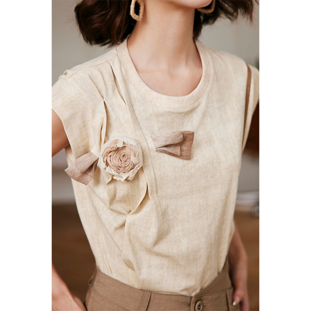 Rosebanks planting roses in the desert new Chinese style stir fried color burnt edge flowers short sleeved tee image 1