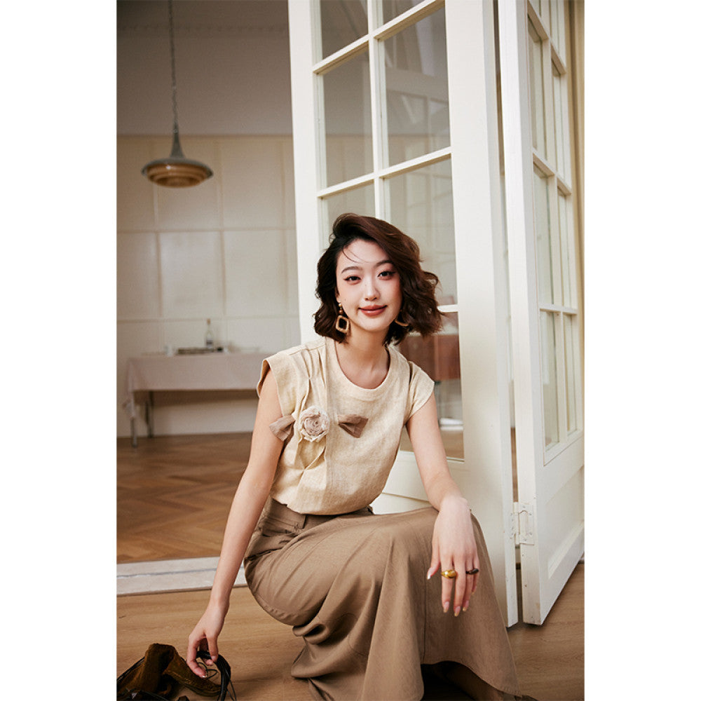 Rosebanks planting roses in the desert new Chinese style stir fried color burnt edge flowers short sleeved tee image 5