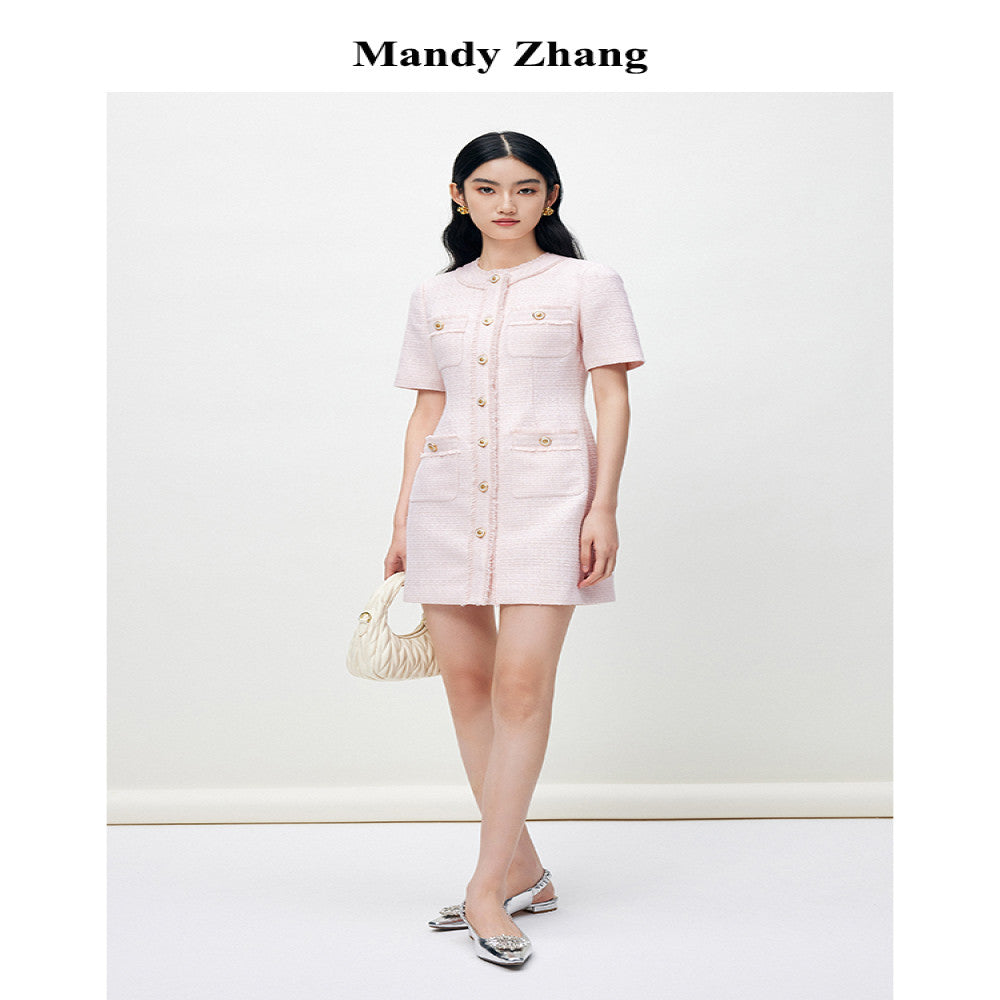 MandyZhang Pink Qianjin Style Small Fragrant Style Qianjin Dress Women s Summer French Short Skirt Engagement Dress image 21
