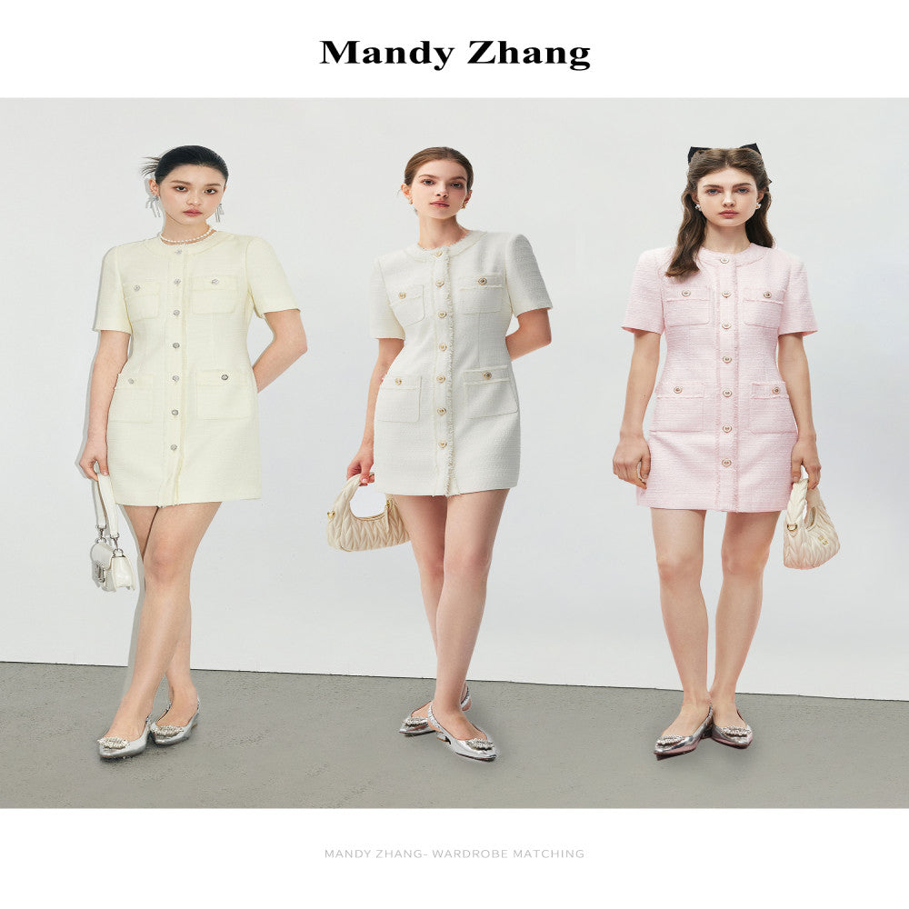 MandyZhang Pink Qianjin Style Small Fragrant Style Qianjin Dress Women s Summer French Short Skirt Engagement Dress image 22