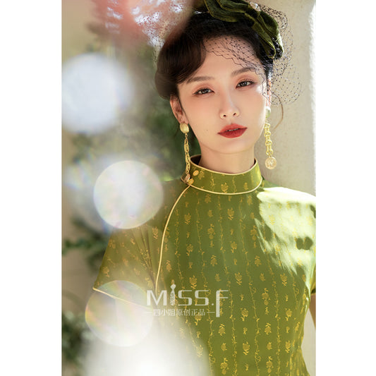 ASAYA3569 Green Cheongsam with round neck side collar