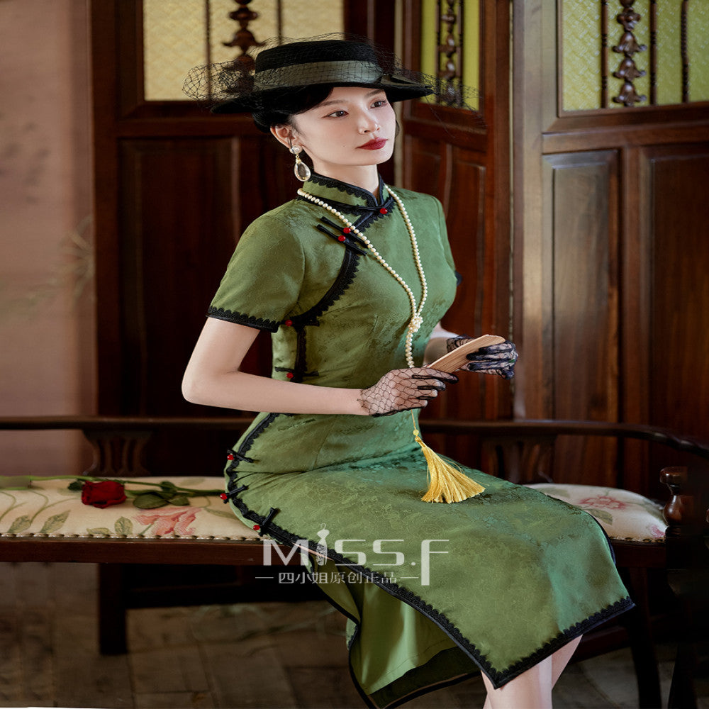 Four Miss Green Old Shanghai High end Cheongsam Short Style 2025 New Young Style Retro Republic of China Style Daily Wear image 4
