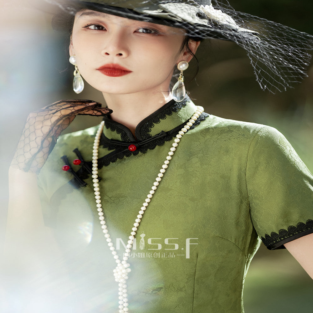Four Miss Green Old Shanghai High end Cheongsam Short Style 2025 New Young Style Retro Republic of China Style Daily Wear image 0