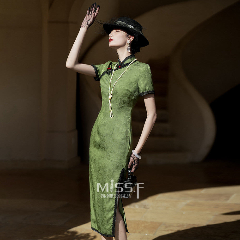 Four Miss Green Old Shanghai High end Cheongsam Short Style 2025 New Young Style Retro Republic of China Style Daily Wear image 9
