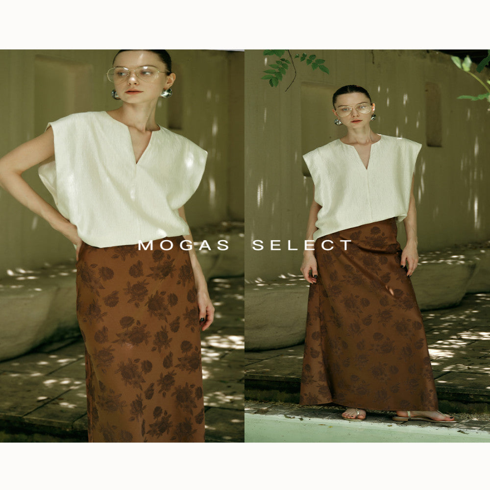 Mogas South French holiday heavyweight Lyocell blend French V neck T shirt sleeveless top vest women s summer outerwear image 3