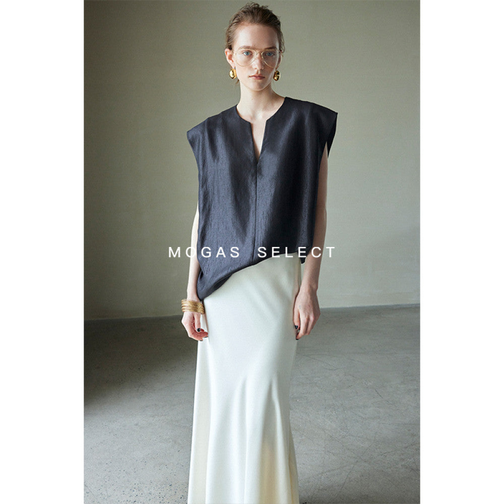 Mogas South French holiday heavyweight Lyocell blend French V neck T shirt sleeveless top vest women s summer outerwear image 25