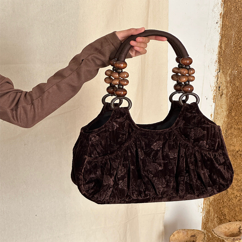 SHIYUAN Nightingale Rose Original Velvet Drawn Jacquard Underarm Bag Beaded Single Shoulder Handbag image 1
