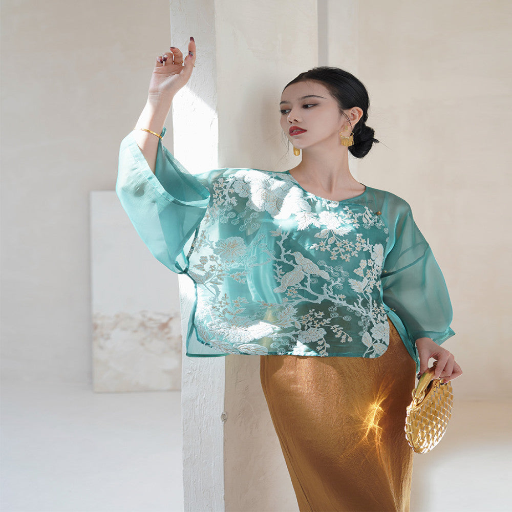 Chengyu Gaoding Tianshui Jinpei New Chinese Embroidery Organza Top Acetate Tassel Half Skirt Set image 22